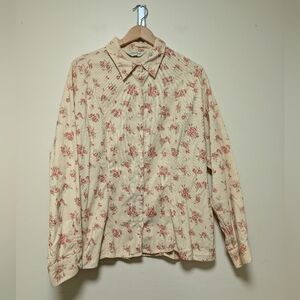 Eddie Bauer Floral Corduroy Button-Up Shirt Women’s XXL Cream & Pink